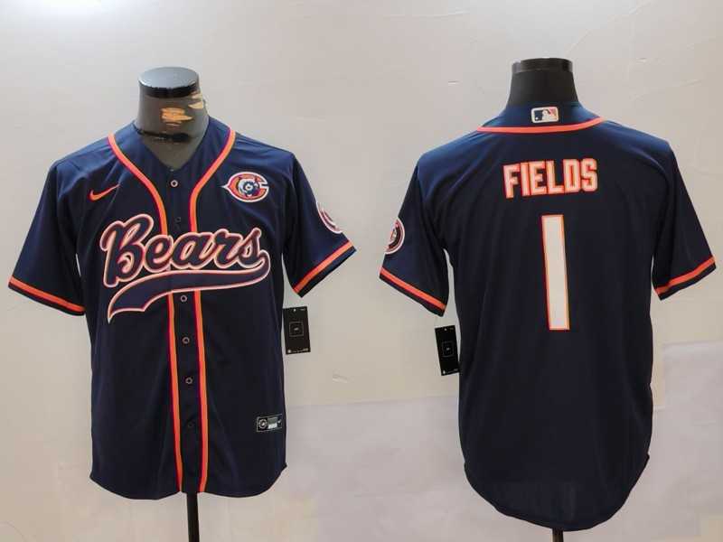 Men's Chicago Bears #1 Justin Fields Navy Throwback With Patch Cool Base Stitched Baseball Jersey,We sell and wholesale Men's Chicago Bears #1 Justin Fields Navy Throwback With Patch Cool Base Stitched Baseball Jersey on line form chian!
